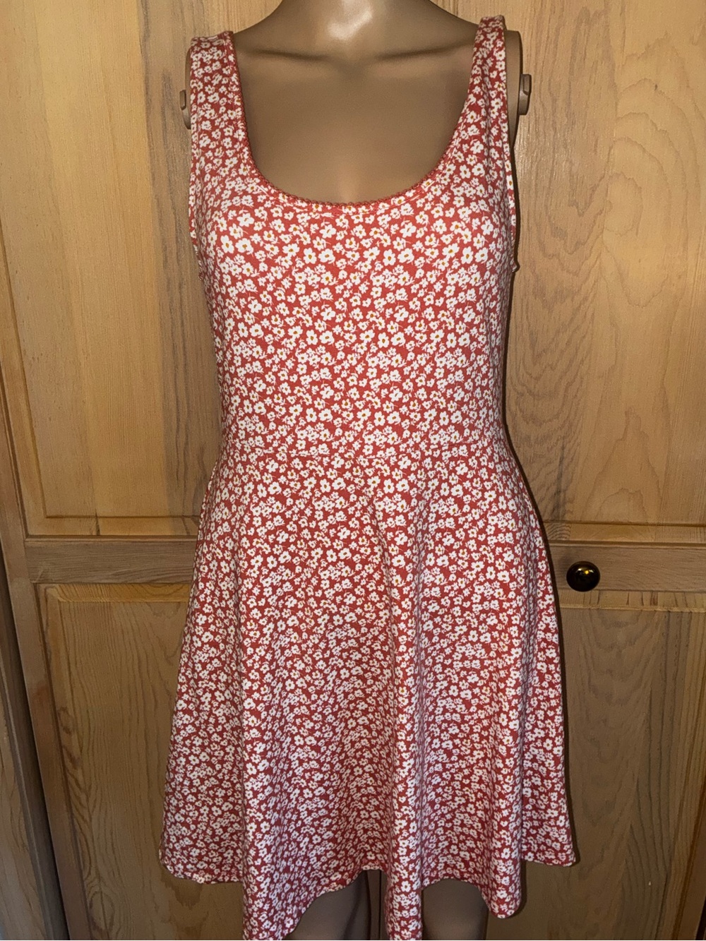 Forever 21 Coral and White Floral Scoop Neck Skater Dress